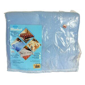 Beacon Vintage 70s Blue Blanket Twin Full USA 72 X 90 Bedding Satin Trim Bedroom